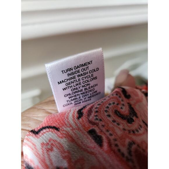 7th Avenue Blouse Women L Red Paisley Stretch Long Sleeve Ruched Cowl Neck Top - Picture 11 of 13